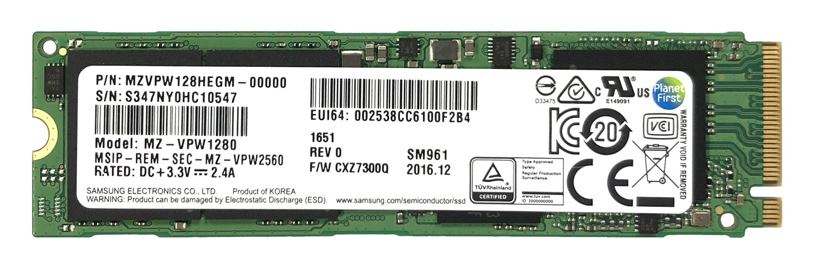 Samsung SM961 Series (M.2 PCIe Gen3 SSD)